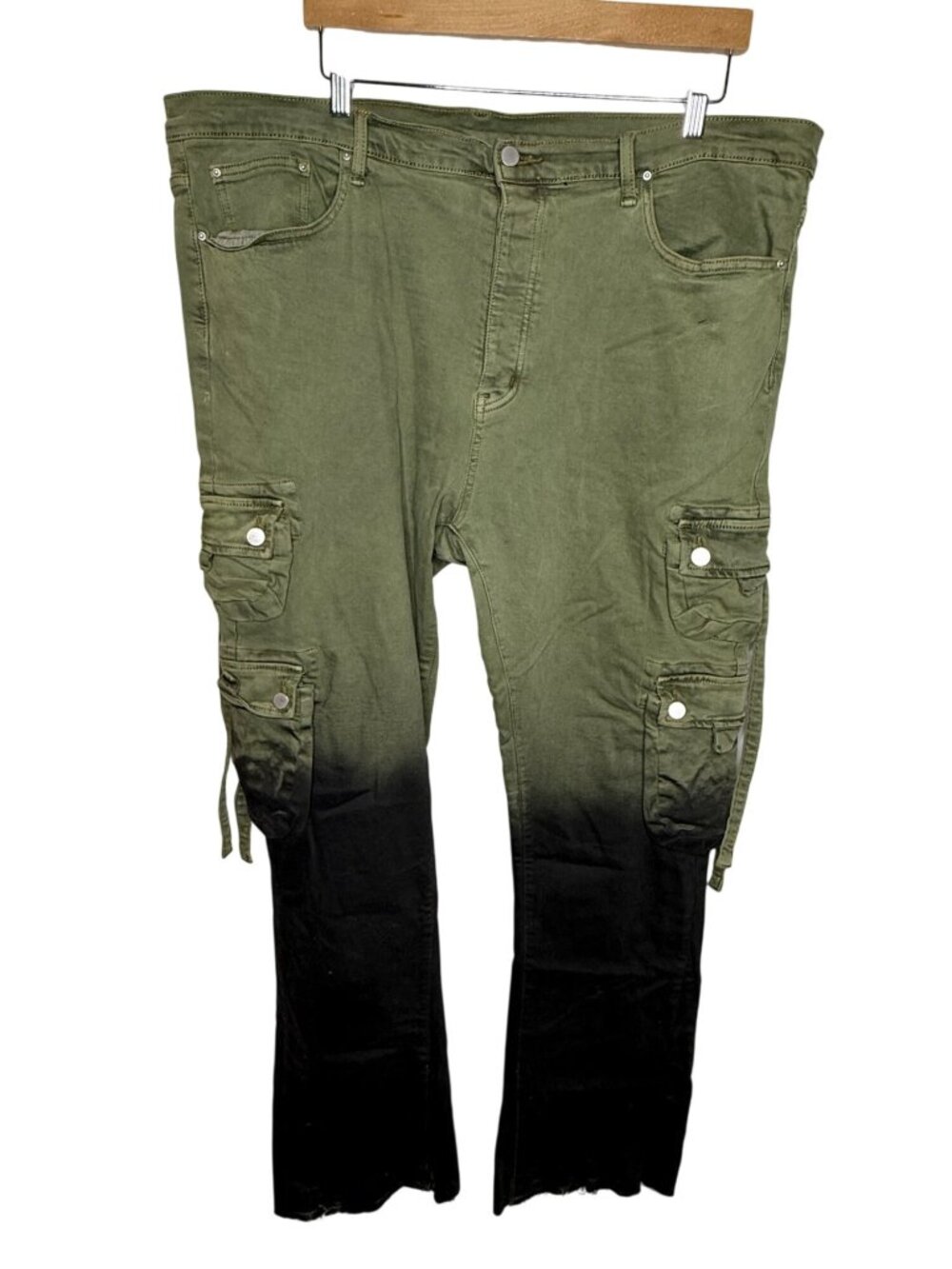 MNML Mens 42 Olive Black Ombre Cargo Jeans Y2K Streetwear Grunge